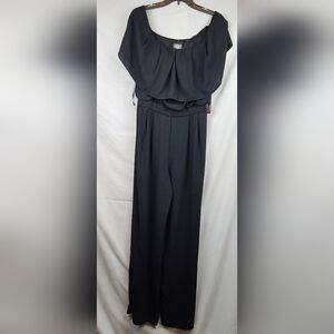 Vince‎ Camuto Black Jumpsuit Sz 10 Off Shoulder Classic Preppy Minimalist